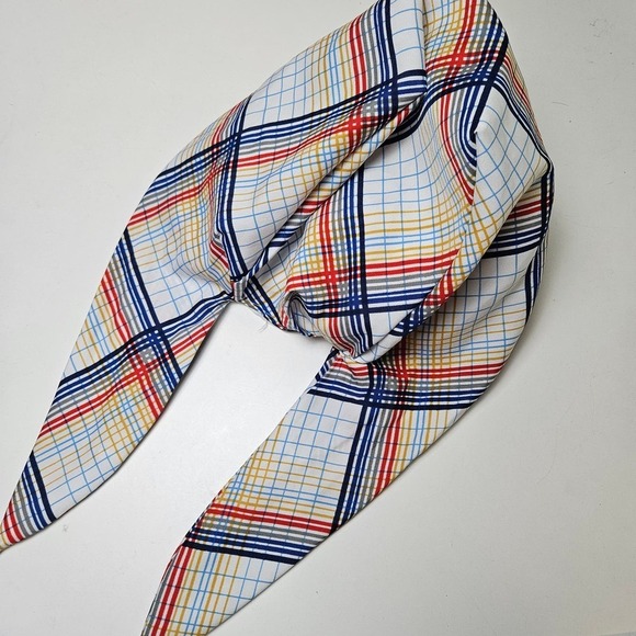 Vintage Scarf Hat Scrub Tie Back White Plaid Chemo Retro Cathy Thousand Oaks Ca - Picture 5 of 8